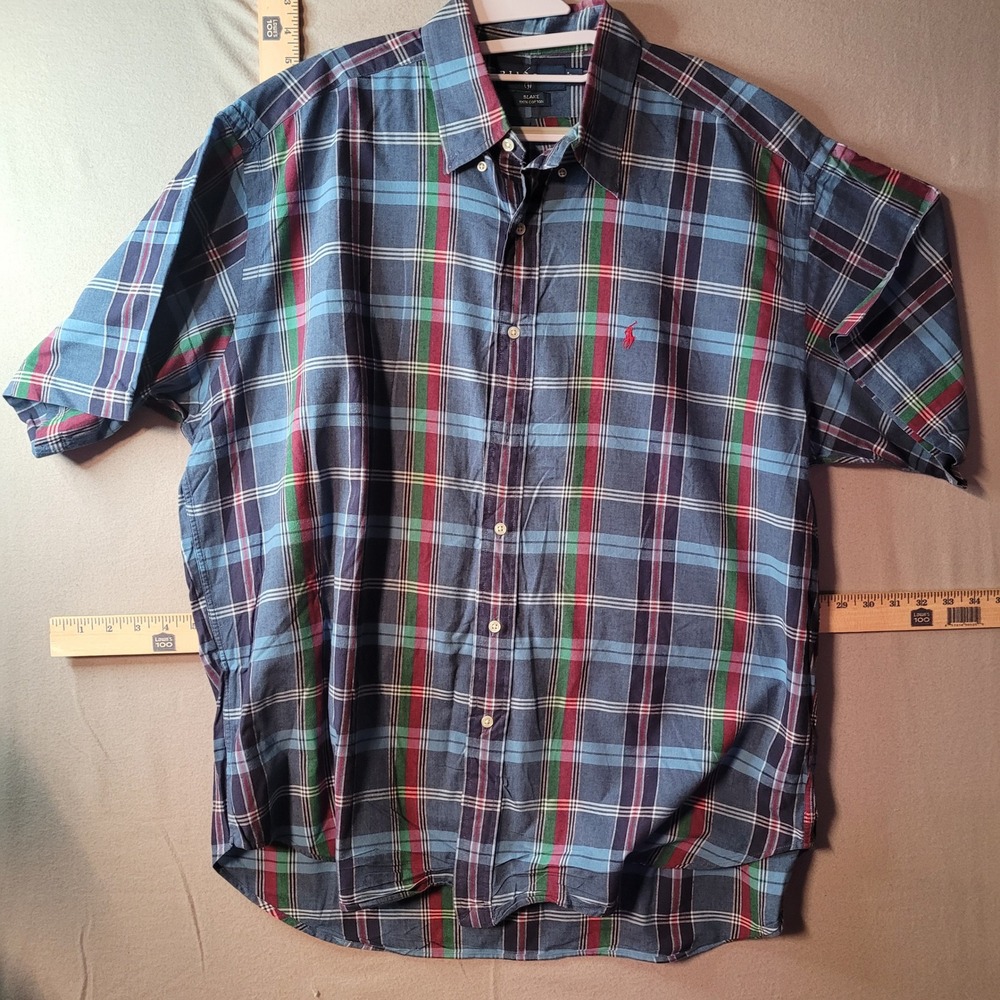 Polo Ralph Lauren Blake Mens XL Blue Plaid Short Sleeve Cotton Button Down Shirt